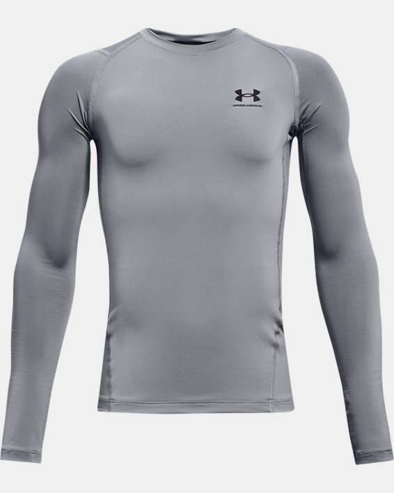 Boys' HeatGear® Armour Long Sleeve, Gray, pdpMainDesktop image number 0